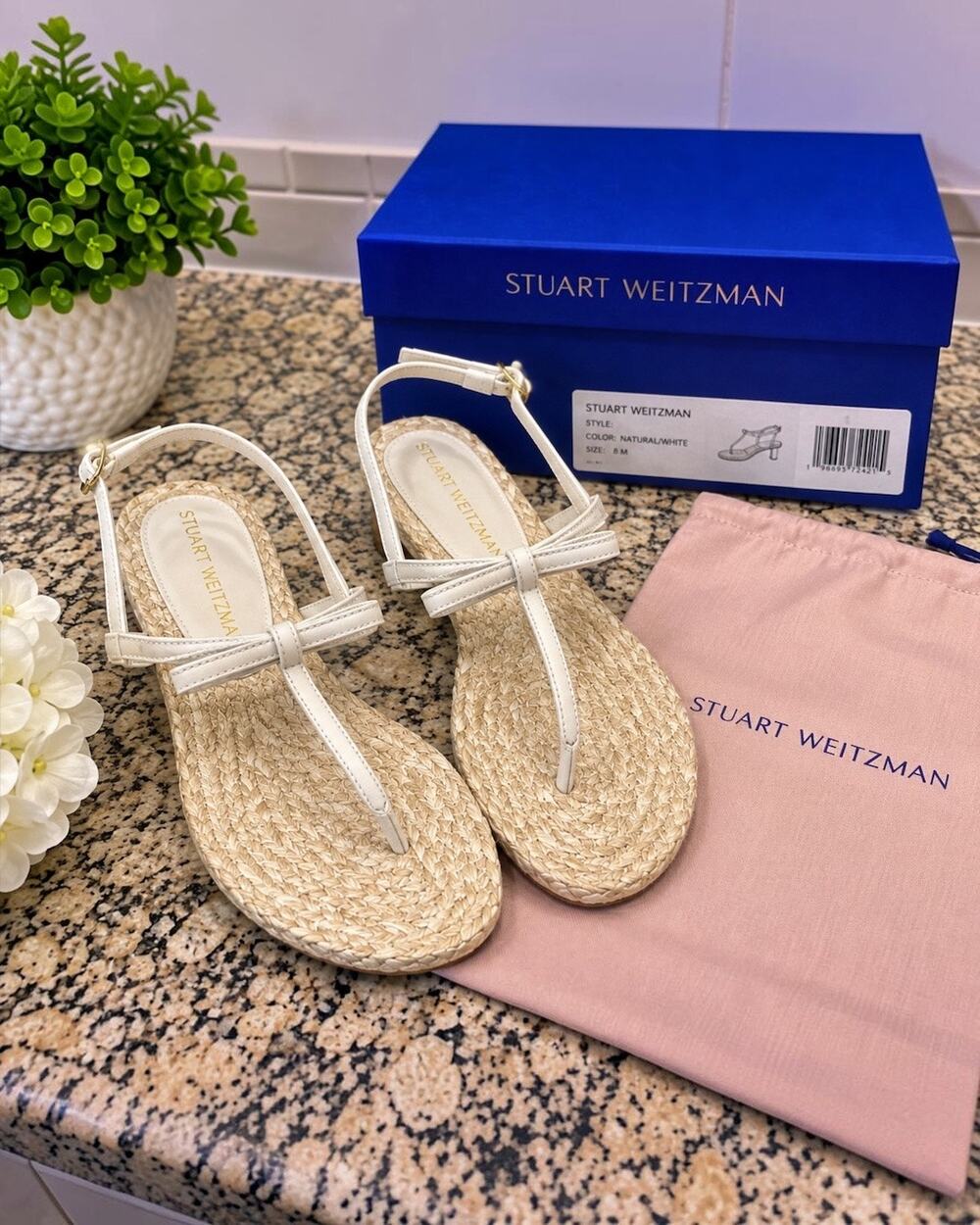 NEW Stuart Weitzman Felicity Espadrille Sandals Cream Natural Bow Slingback 8